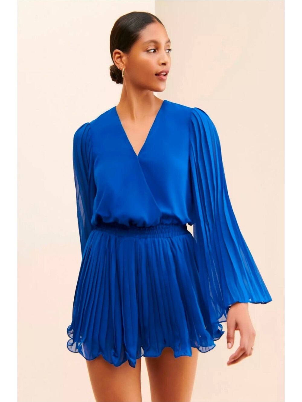 Anthropologie Endless Rose Pleated V-Neck Romper. Size L. Ret. $130